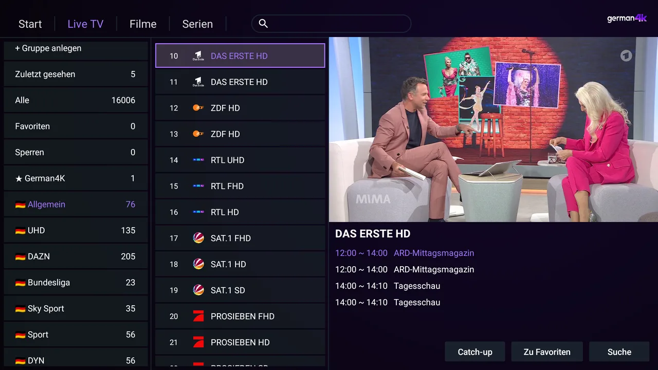Live TV in German4K Pro