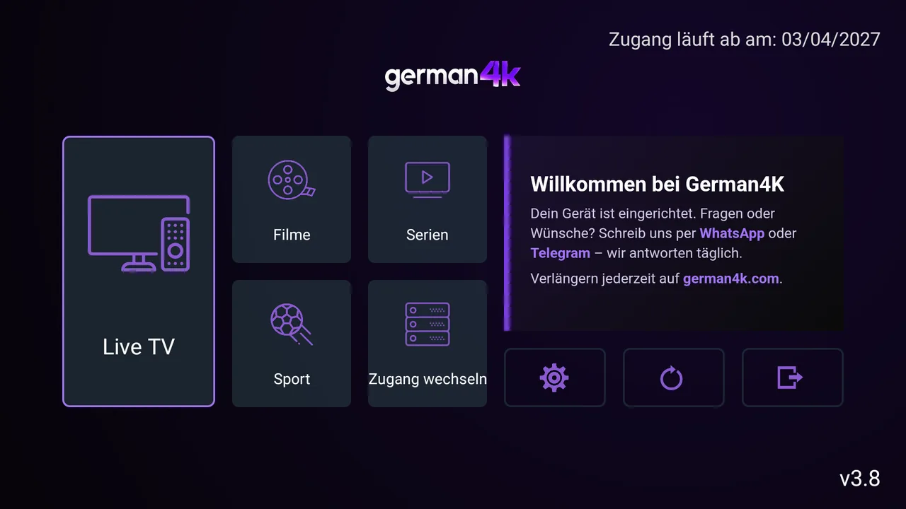 Startbildschirm von German4K Pro