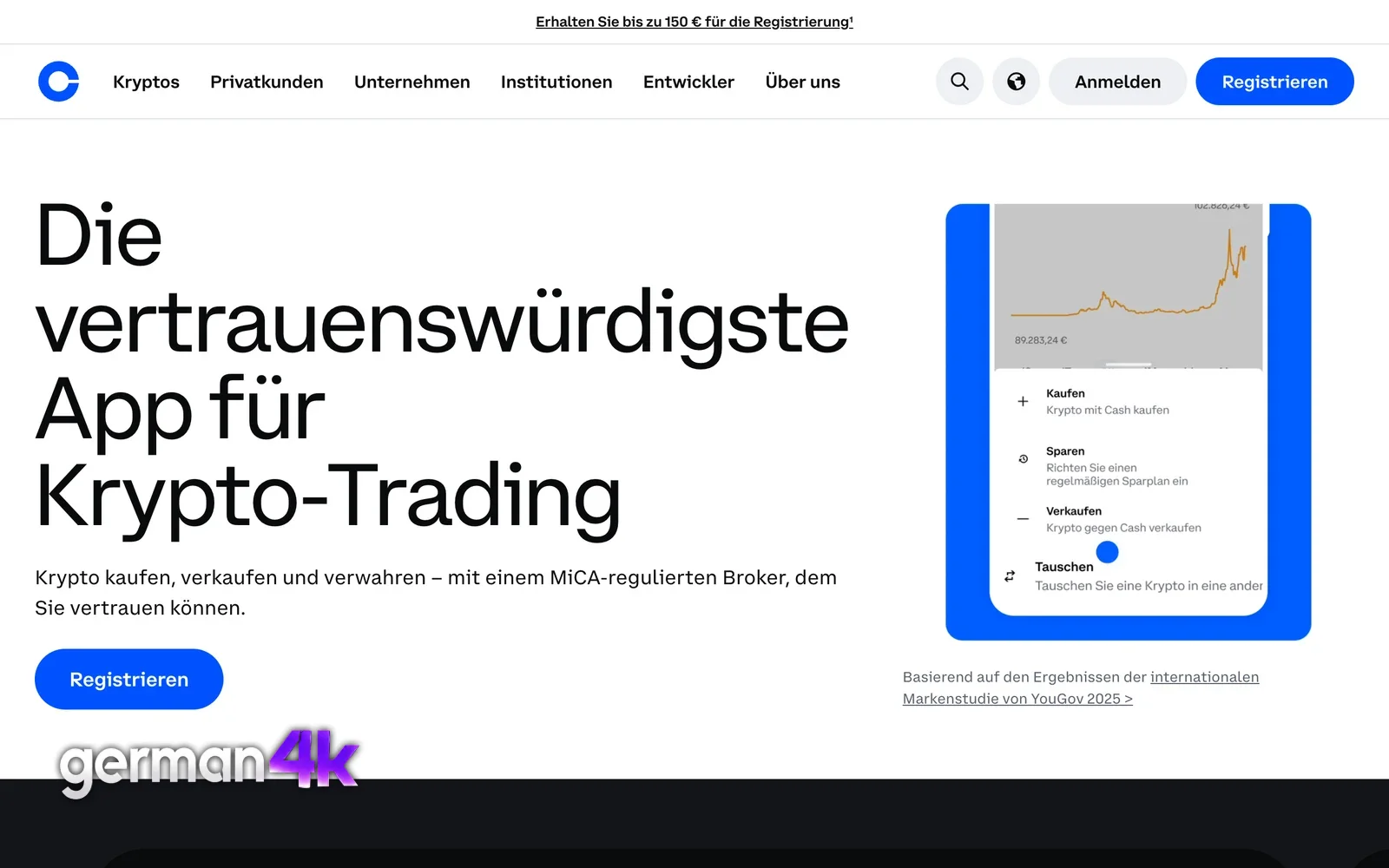 Coinbase auf Deutsch im Browser – Startseite mit Anmeldung