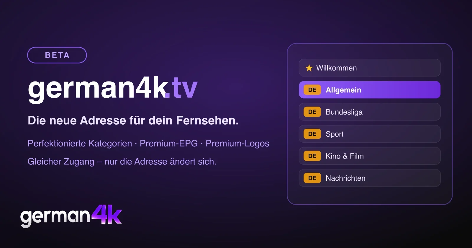german4k.tv: Die neue Adresse für dein Fernsehen (Beta)