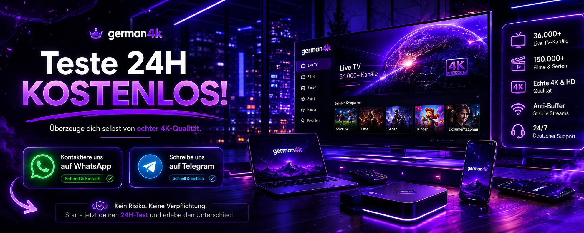 German 4K IPTV Benutzeroberfläche German 4K IPTV Benutzeroberfläche mit deutschen Live-TV Sendern