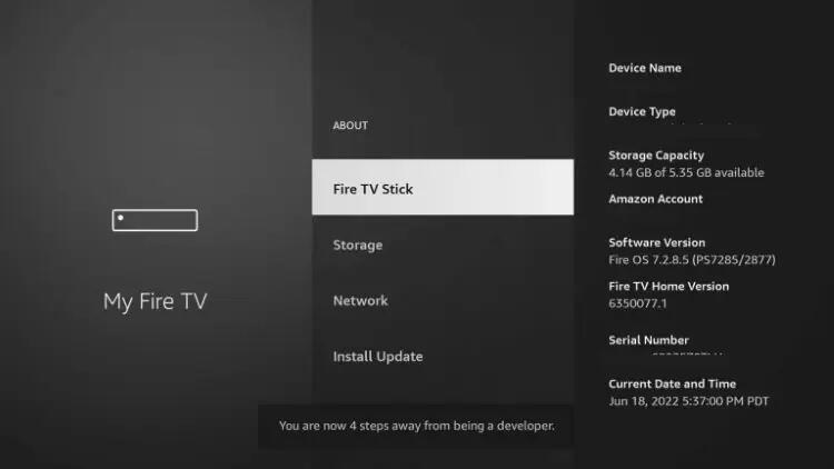 Fire TV Info-Menü für IPTV Entwicklermodus aktivieren
