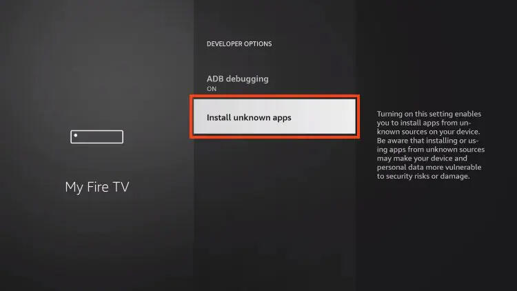 Fire TV Entwickleroptionen für IPTV Installation freigeschaltet